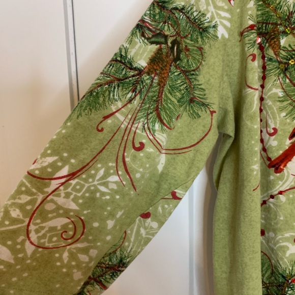 Collections Etc V Neck 3/4 Sleeve Green Blouse with Cardinal Design Size XL - Picture 8 of 8